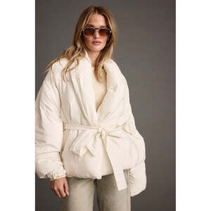 12th Tribe Maverick White Belted Puffer Coat Size S